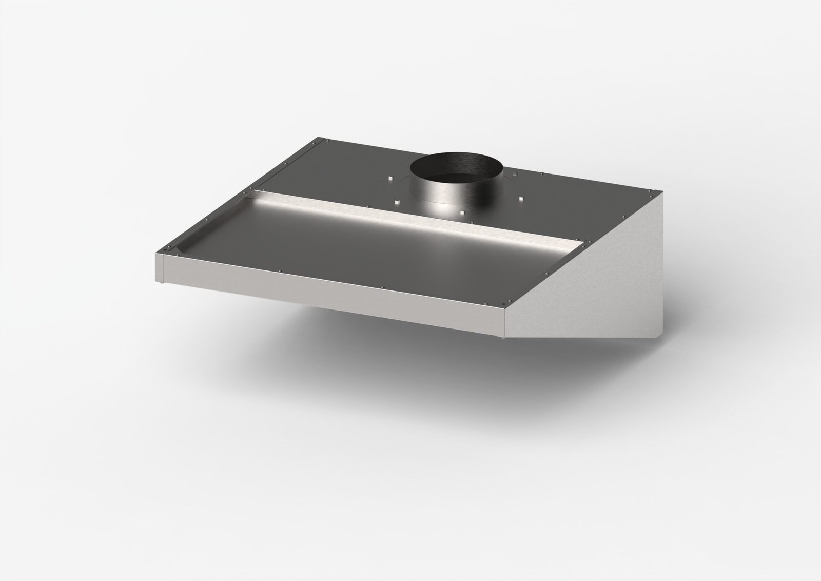 Hotte caisson inox pour plafond bas 101 × 100 cm, avec filtres à graisse