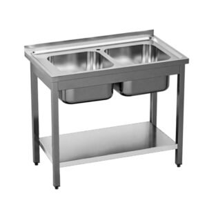 Edelstahl-Spültisch mit 2 Becken und Ablage – 1000 × 600 mm